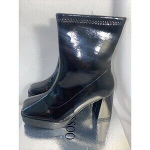 90s Women's Platform Combat Chunky Boots High Heel Boot 3” Square Y2k New Shiny